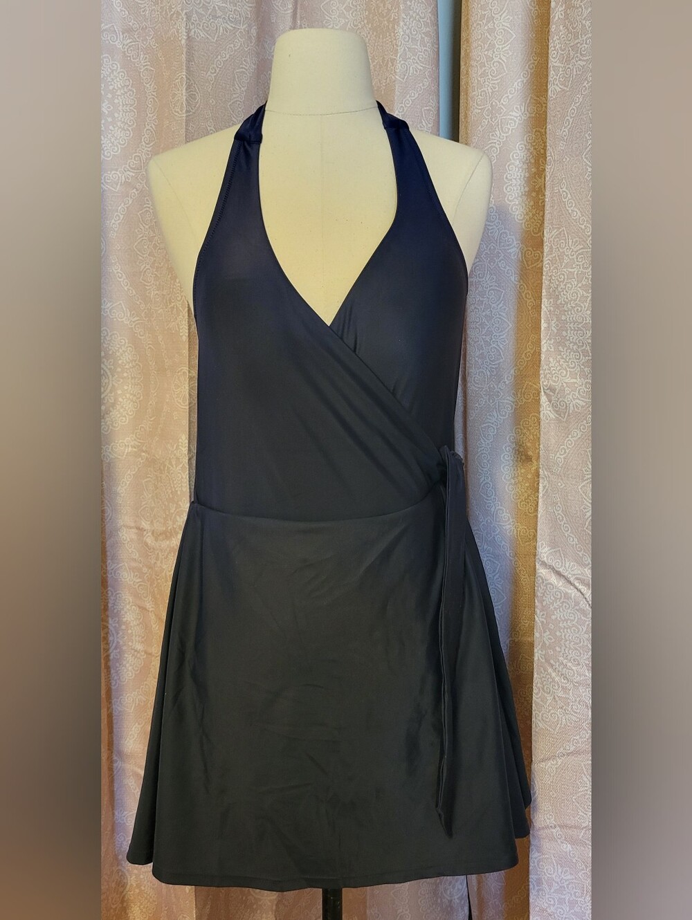 J. Crew Navy Halter Wrap One-Piece Swimdress 8 NWT